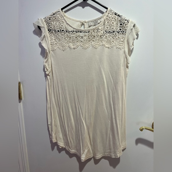NWT Ann Taylor Loft White Short Sleeve Blouse With Ruffle & Lace Detailing - Picture 1 of 5